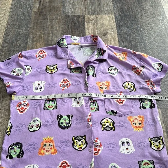Celebrate Halloween Monster Print Shorty Pajama Set Purple PJ 2 Piece Women’s XS - Picture 4 of 10